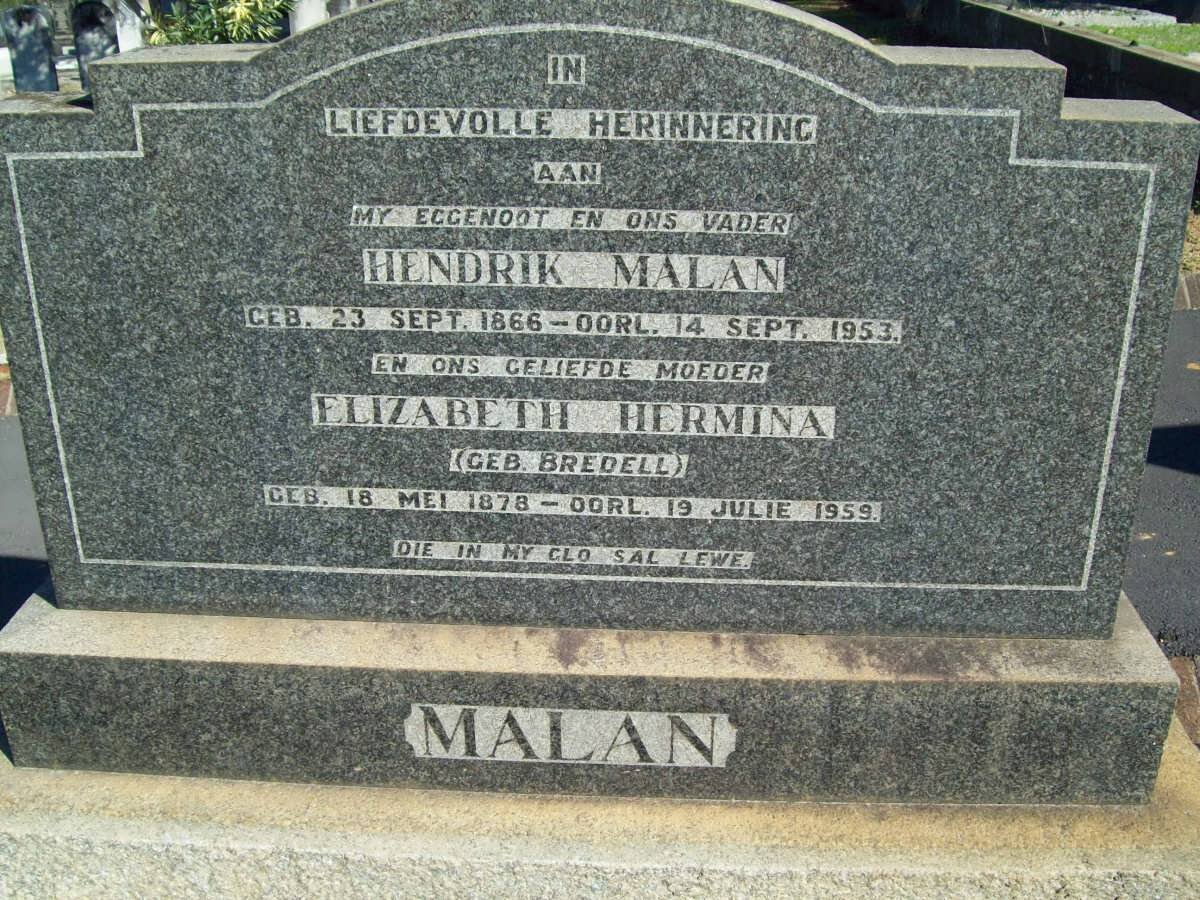 MALAN Hendrik 1866-1953 &amp; Elizabeth Hermina BREDELL 1878-1959