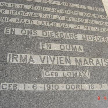 MARAIS Irma Vivien, nee LOMAX 1910-1977