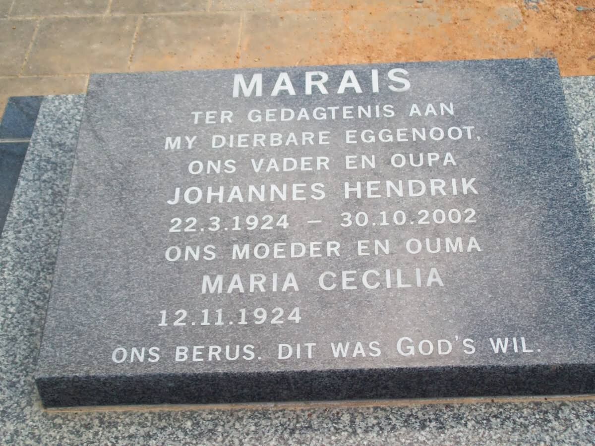 MARAIS Johannes Hendrik 1924-2002 &amp; Maria Cecilia 1924-