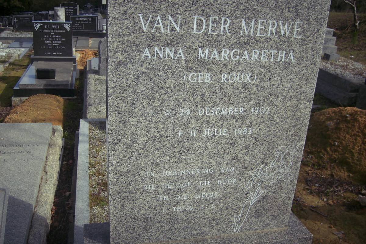 MERWE Anna Margaretha, van der nee ROUX 1902-1982