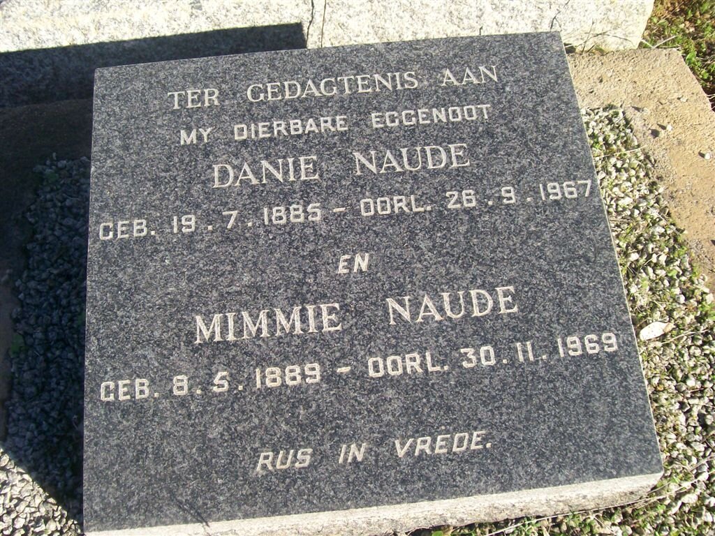 NAUDE Danie 1885-1967 &amp; Mimmie 1889-1969