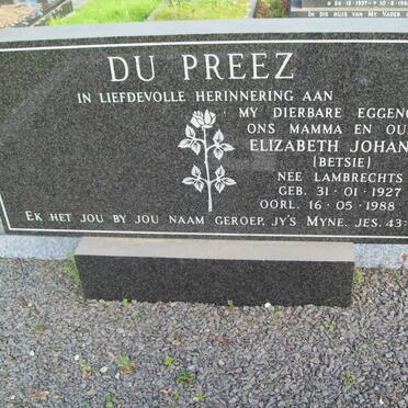 PREEZ Elizabeth Johanna, du nee LAMBRECHTS 1927-1988