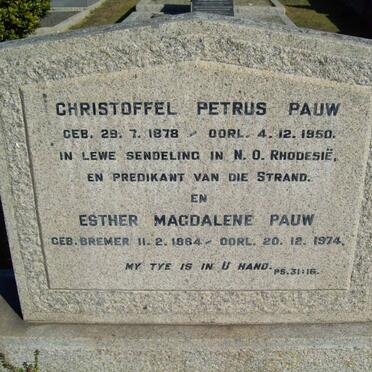 PAUW Christoffel Petrus 1878-1950 &amp; Ester Magdalena BREMER 1864-1974