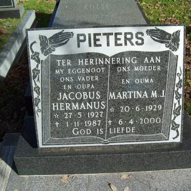 PIETERS Jacobus Hermanus 1927-1987 &amp; Martina M.J. 1929-2000