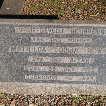 ROWAN Mathilda Louisa nee VAN BLERK -1929