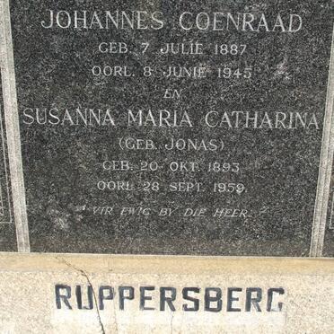 RUPPERSBERG Johannes Coenraad 1887-1945 &amp; Susanna Maria Catharina JONAS 1893-1959