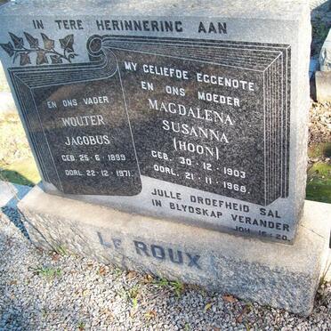 ROUX Wouter Jacobus, le 1899-1971 &amp; Magdalena Susanna HOON 1903-1968