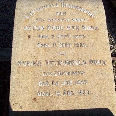 ROUX Jacob Paul Ryk 1857-1922 &amp; Kuriha Petronella ZOUTENDYK 1867-1923