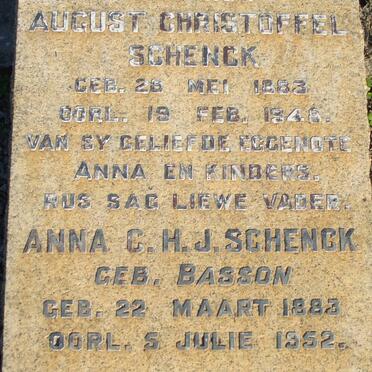 SCHENK August Christoffel 1883-1948 &amp; Anna C.H.J. BASSON 1883-1952