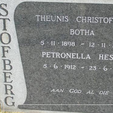 STOFBERG Theunis Christoffel Botha 1898-1946 &amp; Petronella Hester 1912-1965