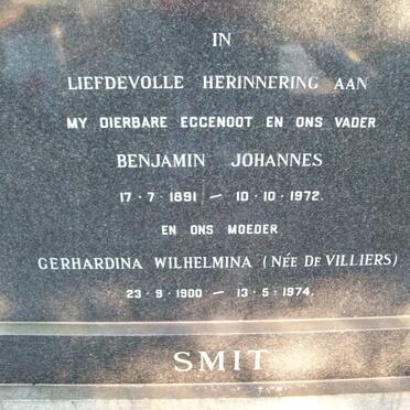 SMIT Benjamin Johannes 1891-1972 &amp; Gerhardina Wilhelmina DE VILLIERS 1900-1974