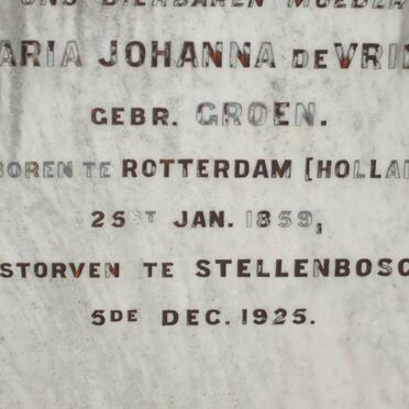 VRIES Maria Johanna, de nee GROEN 1859-1925