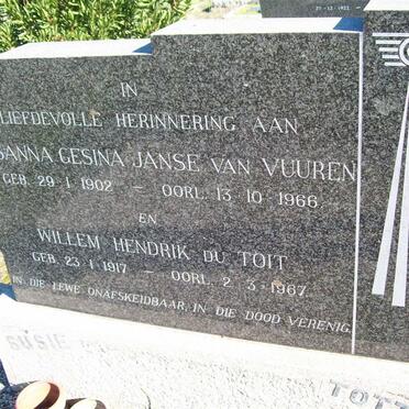 VUUREN Susanna Gesina, Janse van  1902-1966 :: DU TOIT Willem Hendrik 1917-1967