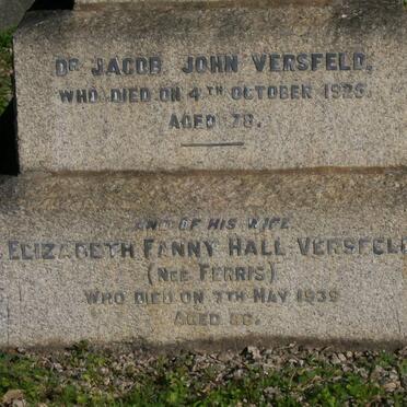 VERSFELD Jacob John -1925 &amp; Elizabeth Fanny Hall FERRIS -1938