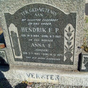 VERSTER Hendrik F.P. 1884-1951 &amp; Anne E. GOOSEN 1892-1975