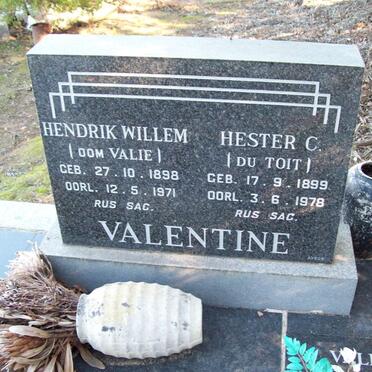 VALENTINE Hendrik Willem 1898-1971 &amp; Hester C. DU TOIT 1899-1978