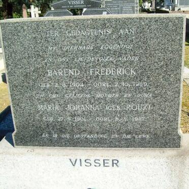 VISSER Barend Frederick 1904-1959 &amp; Maria Johanna ROUX 1901-1987