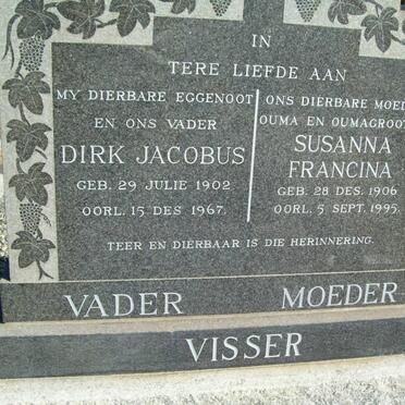 VISSER Dirk Jacobus 1902-1967 &amp; Susanna Francina 1906-1995