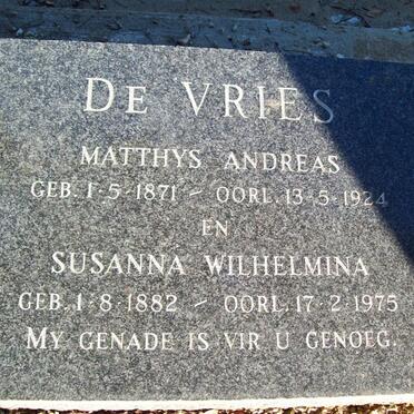 VRIES Matthys Andreas, de 1871-1924 &amp; Susanna Wilhelmina 1882-1975