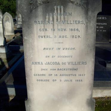 VILLIERS Abraham Barend, de 1854-1928 &amp; Anna Jacoba VON BACKSTROM 1857-1952