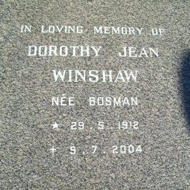 WINSHAW Dorothy Jean nee BOSMAN 1912-2004