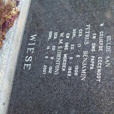 WIESE Petrus Benjamin 1906-1969 &amp; W.M.S. DENTON 1912-2007