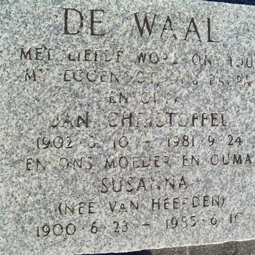 WAAL Jan Christoffel, de 1902-1981 &amp; Susanna VAN HEERDEN 1900-1985