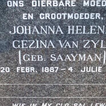ZYL Johanna Helena Gezina, van nee SAAYMAN 1887-1969