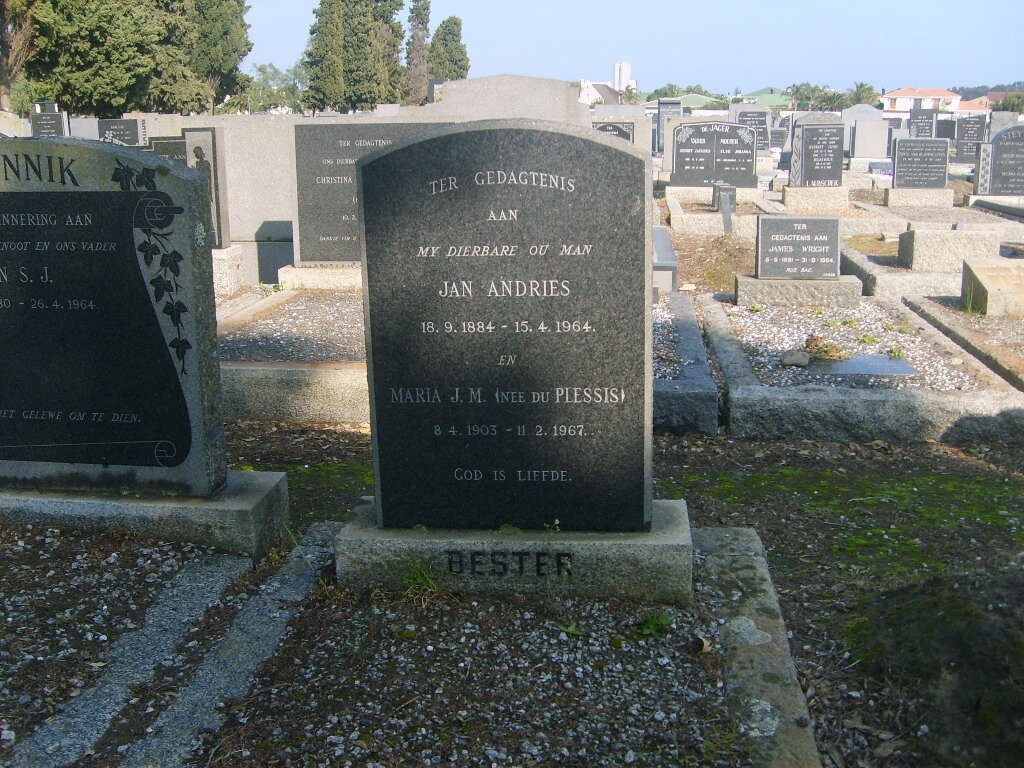 BESTER Jan Andries 1884-1964 &amp; Maria J.M. DU PLESSIS 1903-1967