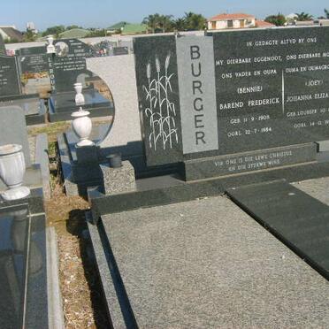 BURGER Barend Frederick 1908-1984 &amp; Johanna Elizabeth LOUBSER 1911-1997