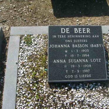 BASSON Johanna nee DE BEER 1905-1984 :: LOTZ Anna Susanna nee DE BEER 1908-1987