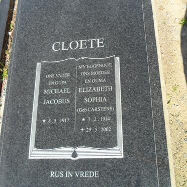 CLOETE Elizabeth Sophia nee CARSTENS 1914-2002 &amp; Michael Jacobus 1917-