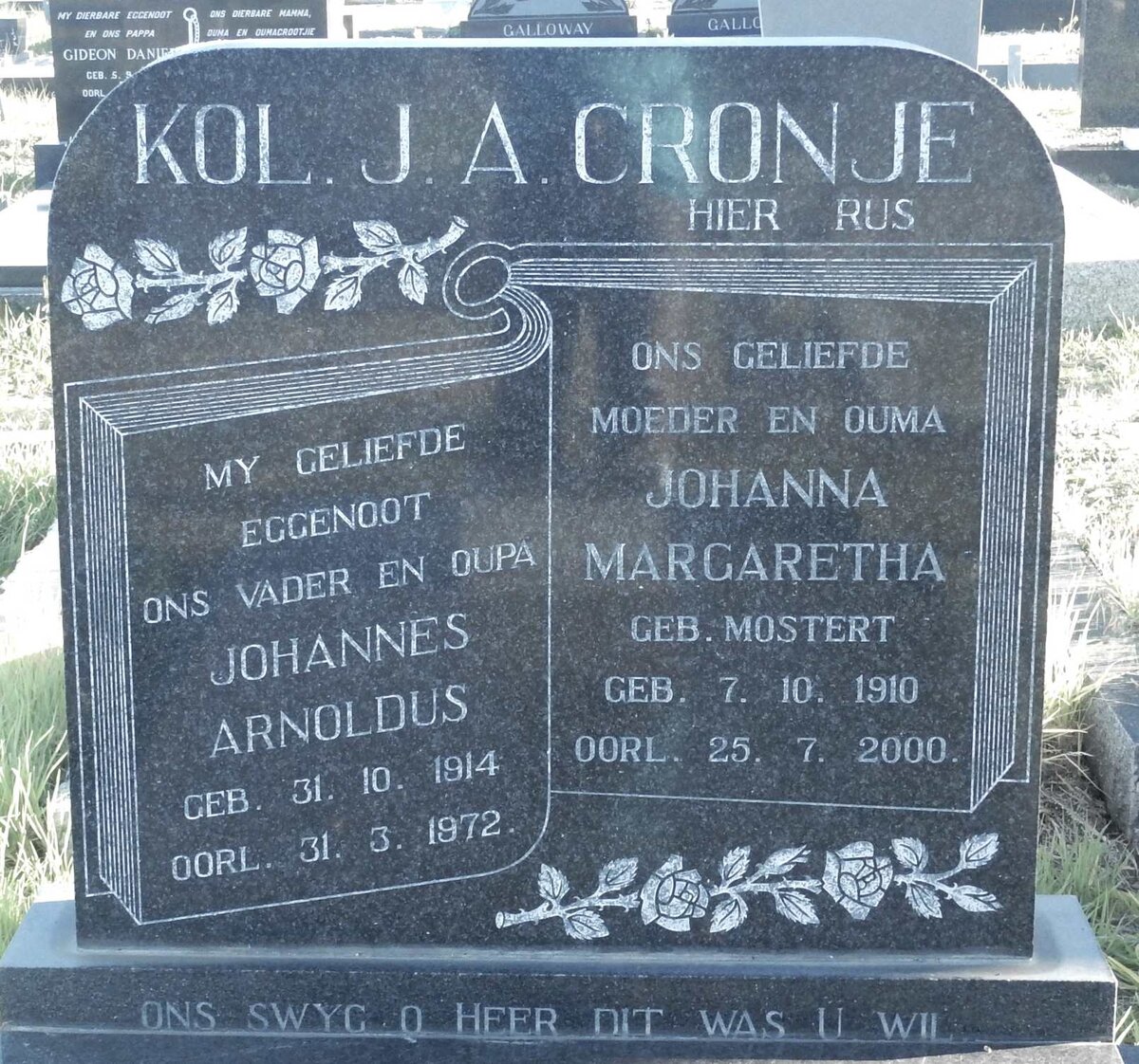 CRONJE Johannes Arnoldus 1914-1972 &amp; Johanna Margaretha MOSTERT 1910-2000