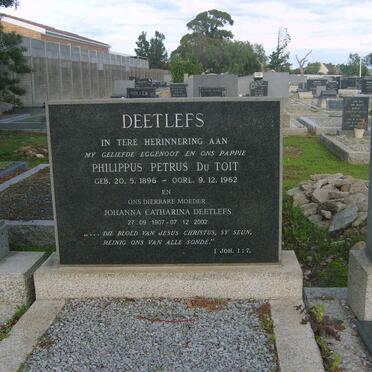 DEETLEFS Philippus Petrus du Toit 1896-1962 &amp; Johanna Catharina 1907-2002
