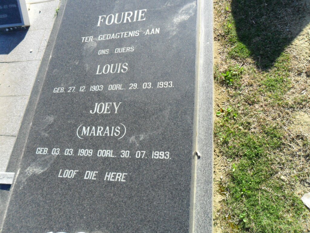 FOURIE Louis 1903-1993 &amp; Joey MARAIS 1909-1993
