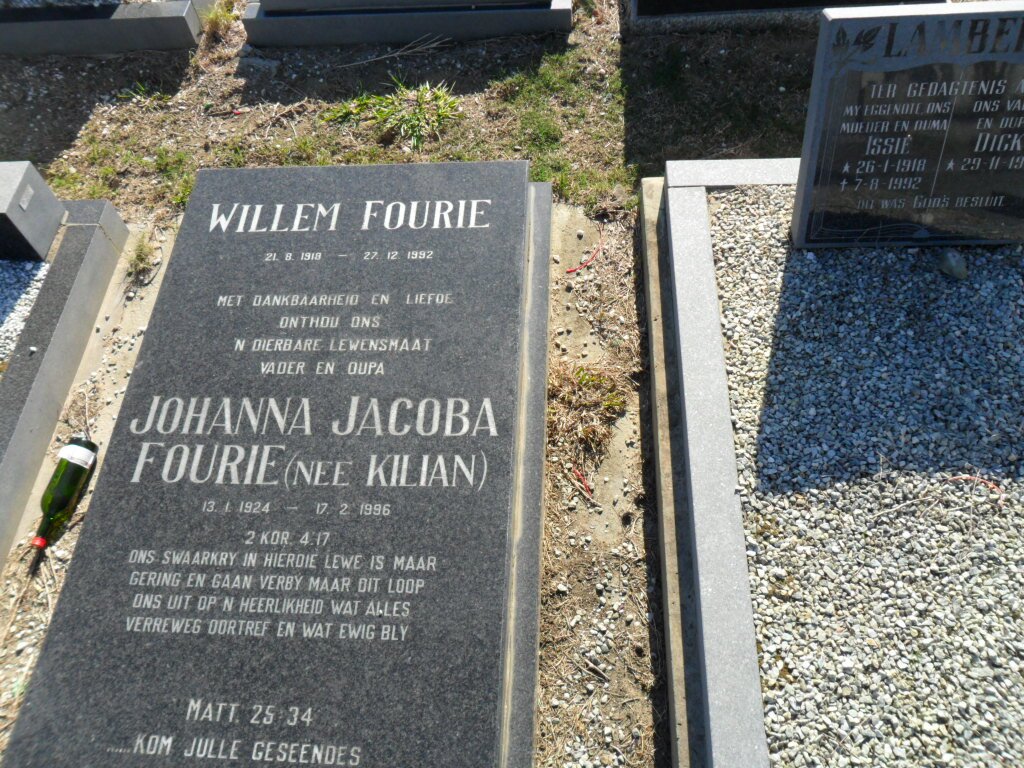 FOURIE Willem 1918-1992 &amp; Johanna Jacoba KILIAN 1924-1996