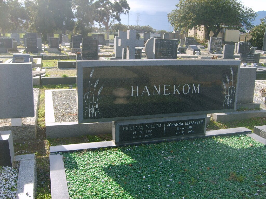 HANEKOM  Nicolas Willem 1912-1972 &amp; Johanna Elizabeth 1912-2001