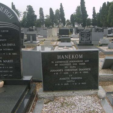 HANEKOM Johannes Christian 1898-1980 &amp; Jeanette Francina 1905-1985