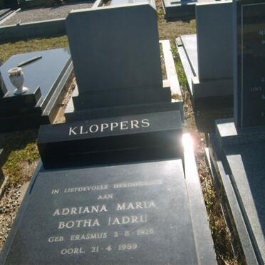 KLOPPERS Adriana Maria Botha nee ERASMUS 1926-1989