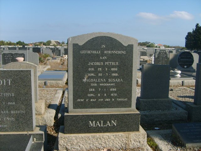 MALAN Jacobus Petrus 1895-1969 &amp; Magdalena Susara WAGENAAR 1896-1972