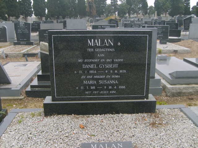 MALAN Daniel Gysbert 1904-1979 &amp; Maria Susanna 1911-1988
