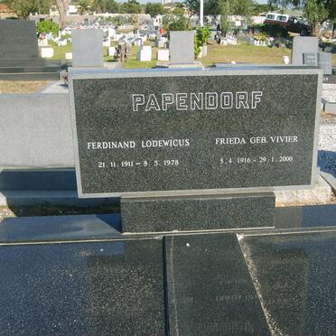 PAPPENDORF Ferdinand Lodewicus 1911-1978 &amp; Frieda VIVIER 1916-2000