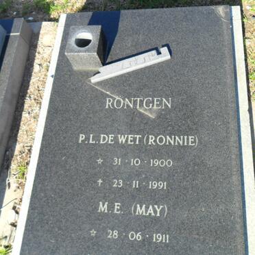 RÖNTGEN P.L. De Wet 1900-1991 &amp; M.E. 1911