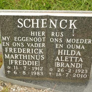 SCHENCK Frederick Marthinus 1912-1983 &amp; Hilda Aletta BRAND 1923-2010