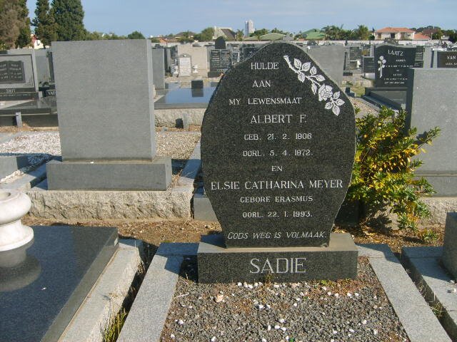 SADIE Albert F. 1906-1972 &amp; Elsie Catharina Meyer ERASMUS -1993