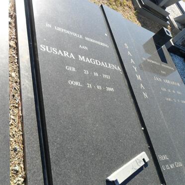 SAAYMAN Jan Abraham 1923-1992 &amp; Susarah Magdalena 1923-2005