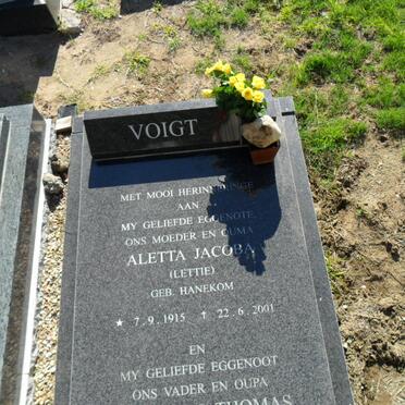 VOIGT Aletta Jacoba nee HANEKOM 1915-2001 &amp; ?