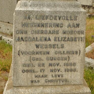 WESSELS Magdalena Elizabeth voorheen CILLIERS nee BURGER 1898-19?5