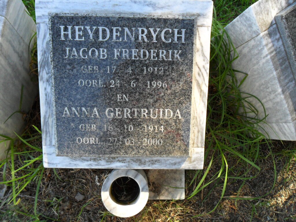HEYDENRYCH Jacob Frederik 1912-1996 &amp; Anna Gertruida 1914-2000