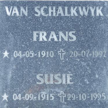 SCHALKWYK Frans, van 1910-1997 &amp; Susie 1915-1995